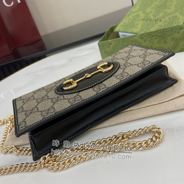 Gucci專櫃古馳最新款GG字母圖案Horsebit 1955系列鏈帶錢包 jh2177型號：621892